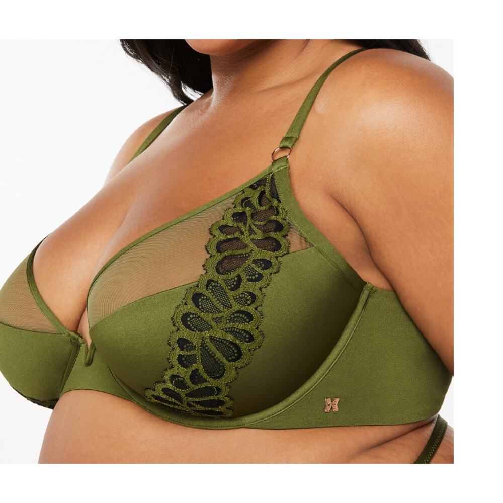 Savage x Fenty | Savage Not Sorry Half Cup Plunge Bra | Green Olive Black 36DDD - Picture 8 of 8